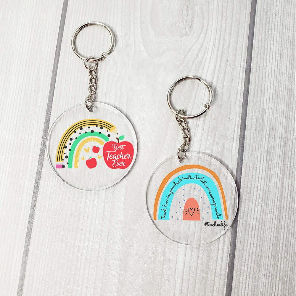 Teacher Life Rainbow Acrylic Keychain Special Teacher Charm Keychain End of Term Gift Best Teacher Ever Key Accessories Keyring