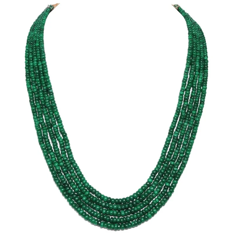 Gehna Jaipur 5 Layers Of Natural Emerald Gemstone Round Beads Necklace NP-1072