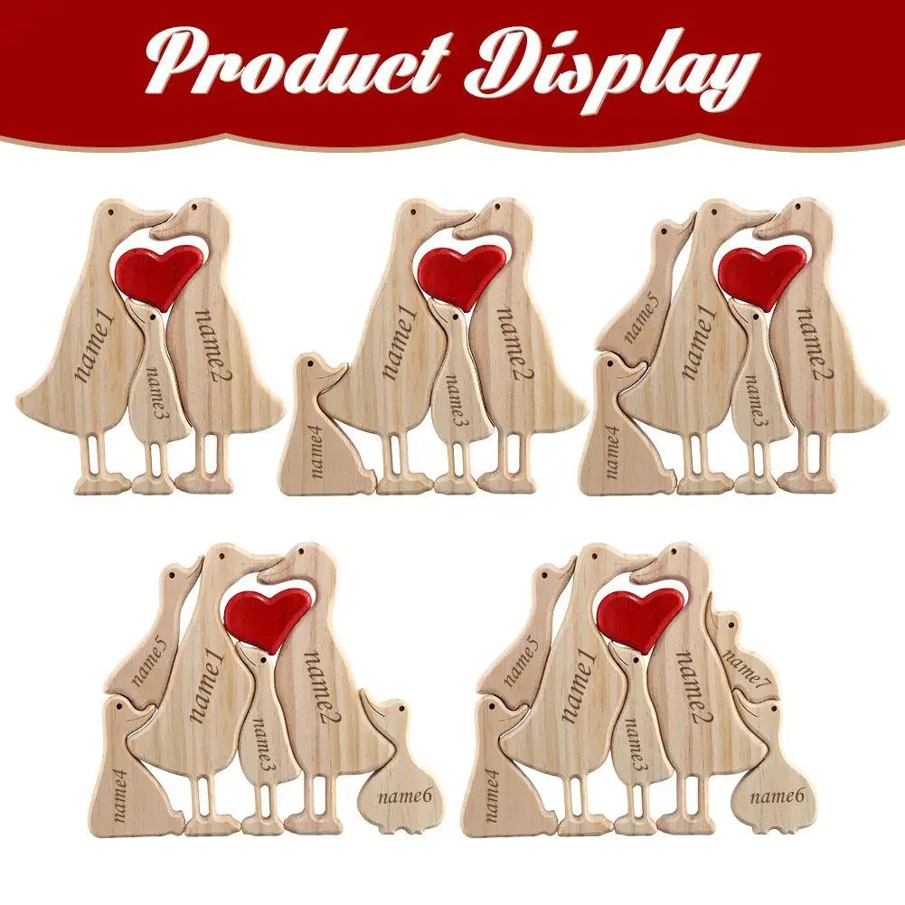 Personalized Duck Family Theme Wooden Art Puzzle 2024 Free Engraving Wooden Desktop Decorations Customized Gifts for Mom Dad