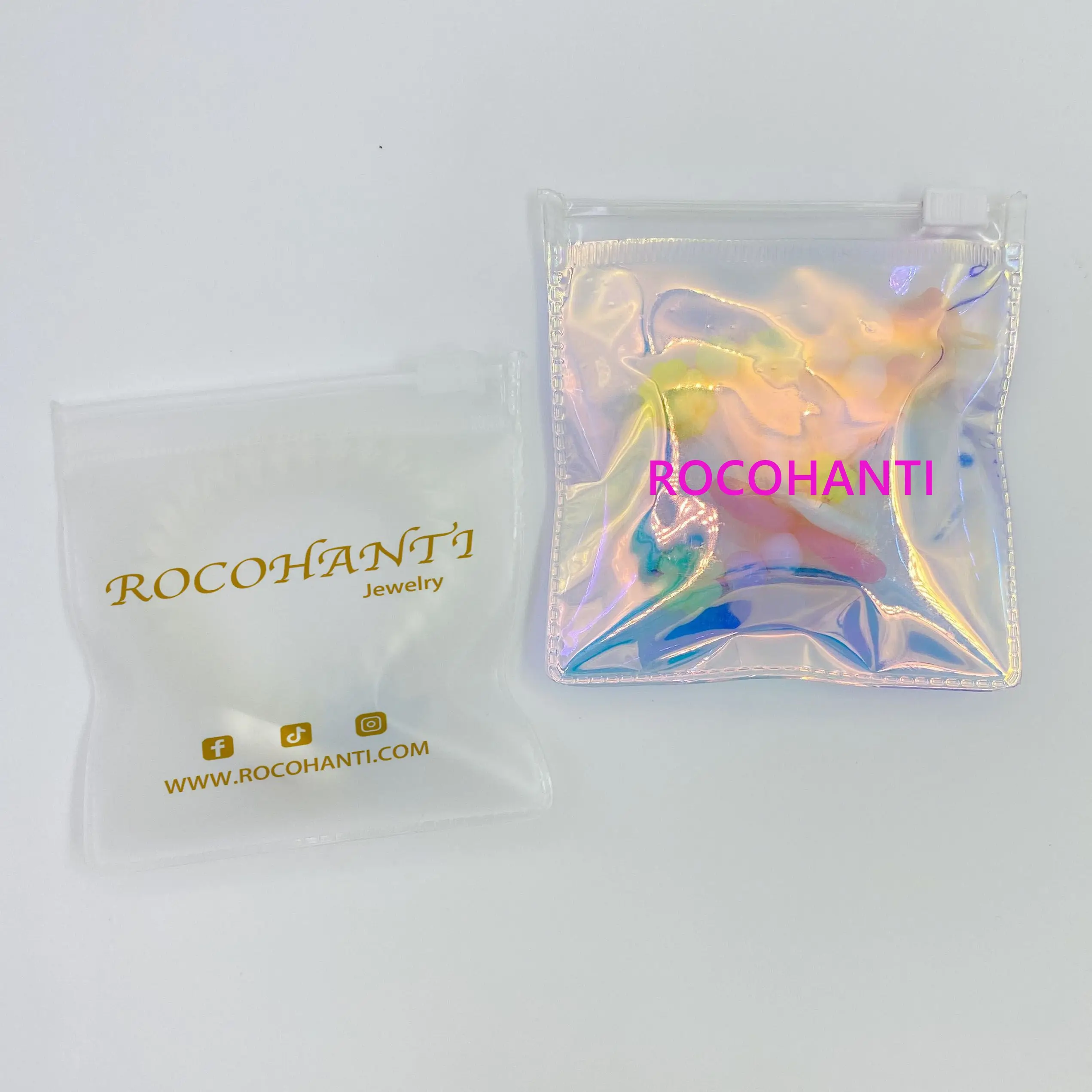 PVC Plastic Zipper Clear Jewelry Storage Bag with Logo Mini Ziplock Laser Holographic Jewelry Pouch for Ring Earring Packaging