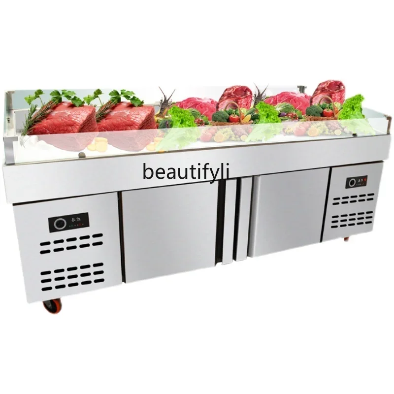 

YH Buffet Seafood Ice Counter Commercial Fresh Refrigerated Display Cabinet Supermarket Restaurant Frozen Fresh Keeper