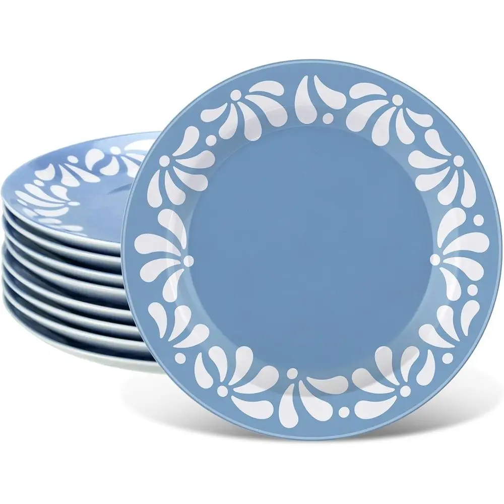 

Набор из 8 синих тарелок для салата, круглые обеденные тарелки, кухонная посуда для сервировки стола, пригодные для мытья в посудомоечной машине и использования в духовке