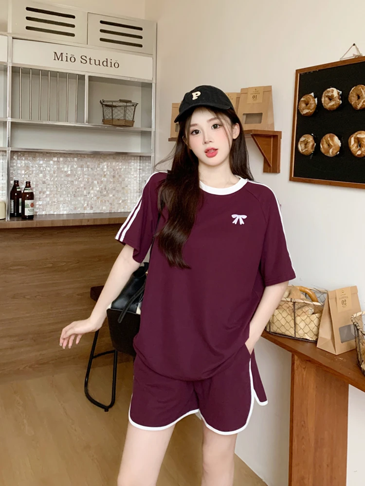 여름 스포츠웨어 세트 여성용 신상 슬림핏 루즈핏 운동복 캐주얼 투피스 세트 젊은 여성용 폴리에스터 원단