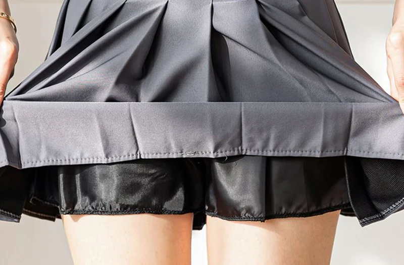 Koreanische Damen Graue Plissierte Röcke Sommer Hochgeschnittener JK Minirock Süßer Preppy-Stil A-Linie Tennis-Tanzrock – Detail 7