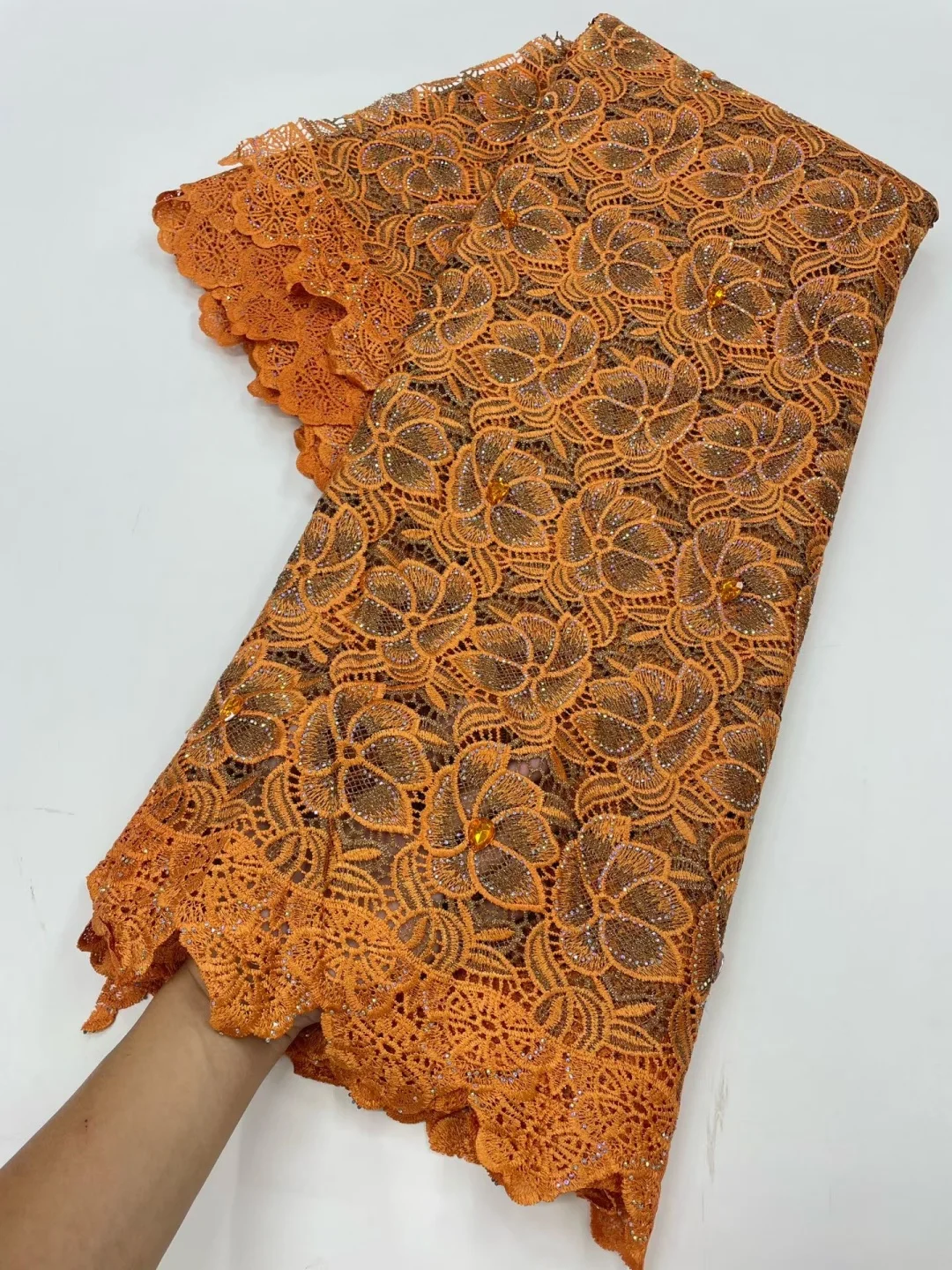 5 Yard Africa Nigerian Heavy Beaded Swiss Voile Lace Custom-Shaped Diamonds Embroidery Cotton High Quality Dubai Style AT2996