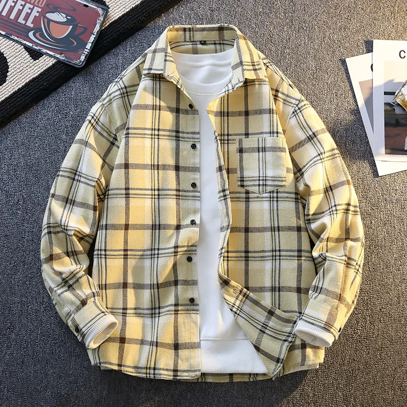 High-quality Men's Stylish Banquet and Shopping Shirts, Autumn Outerwear, Casual and Fashionable Checked Student Shirts
