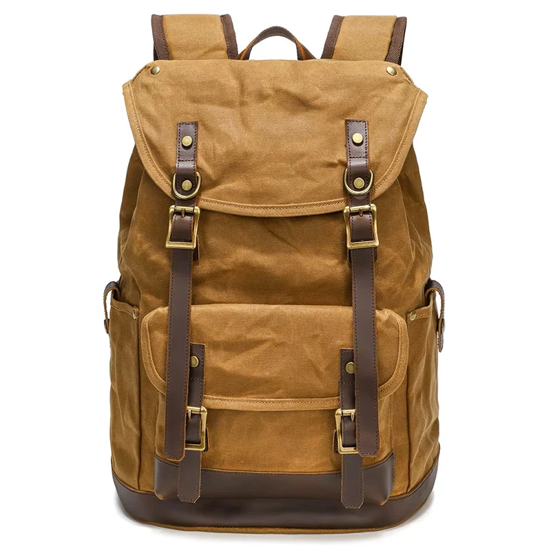 mochila hombre mochilas Schwarzer Herrenrucksack – TravelHerrentasche Markentasche Leder Doppelte Schulter Canvas Große Tasche für Männer Bolsa