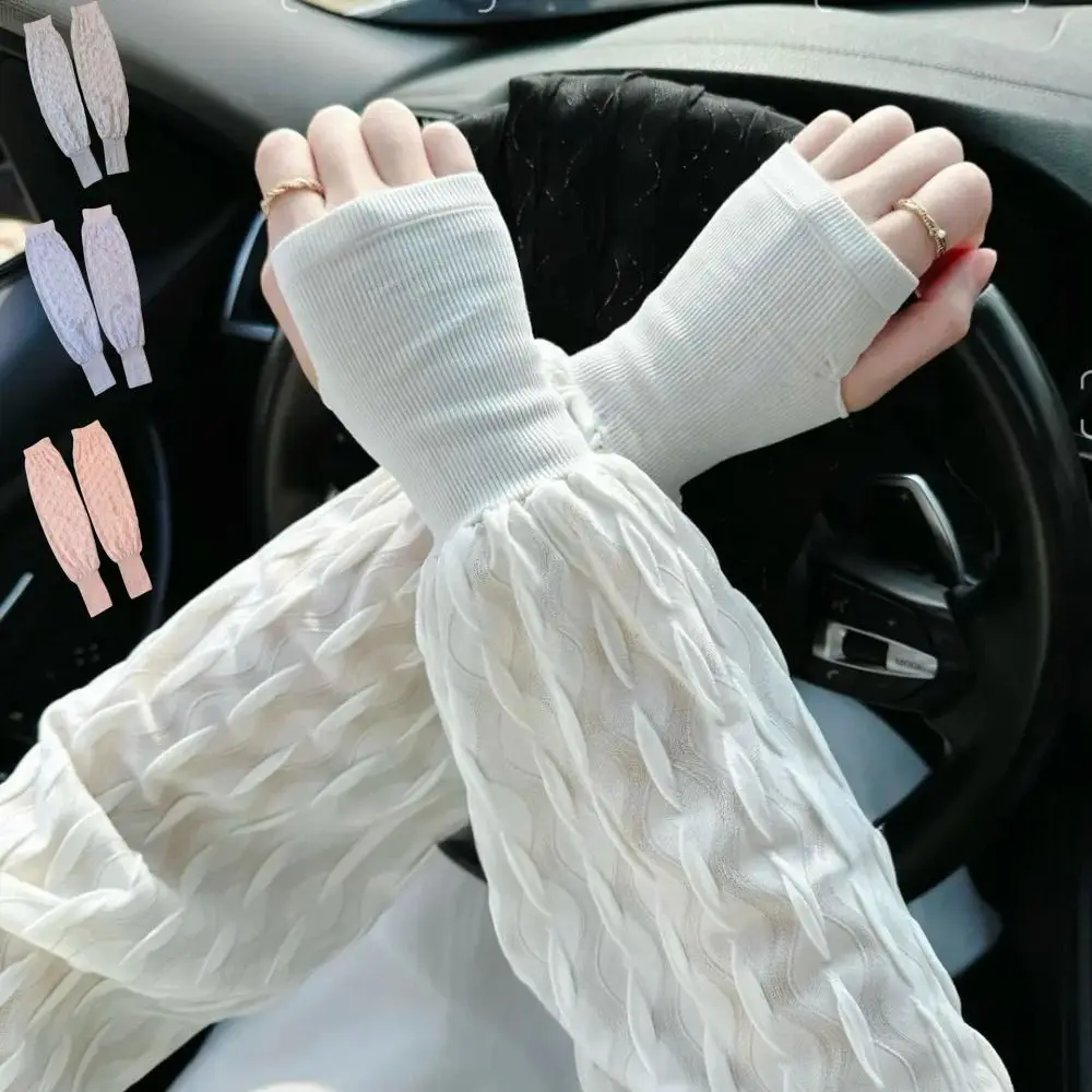 

Breathable Sun Protection Arm Sleeves Elegant Fingerless Gloves Sunscreen Arm Cover Loose Anti-Sunburn