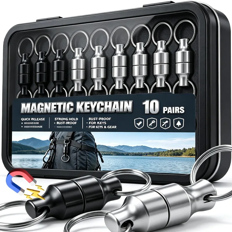 2/20x Pull-Apart Key Ring Strong Magnet Keychain Magnetic Clasps Snap Lock Holder Anti-loss Car Key Chain Outdoor Hanging Hook