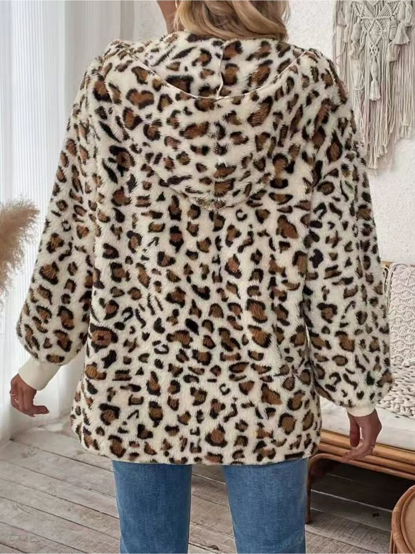 Fashionable autumn and winter printed double-sided plush buttonless cardigan mid-length women's autumn and winter fur coat