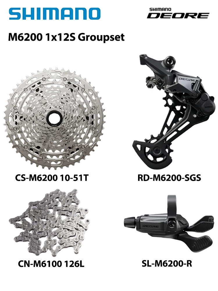 AliExpress Shimano SHIMANO NEW DEORE M6200 1x12s Groupset SL-M6200-R RD-M6200-SGS Rear Derailleur CS-M6200 10-51T CN-M6100 For Mountain Bike Parts