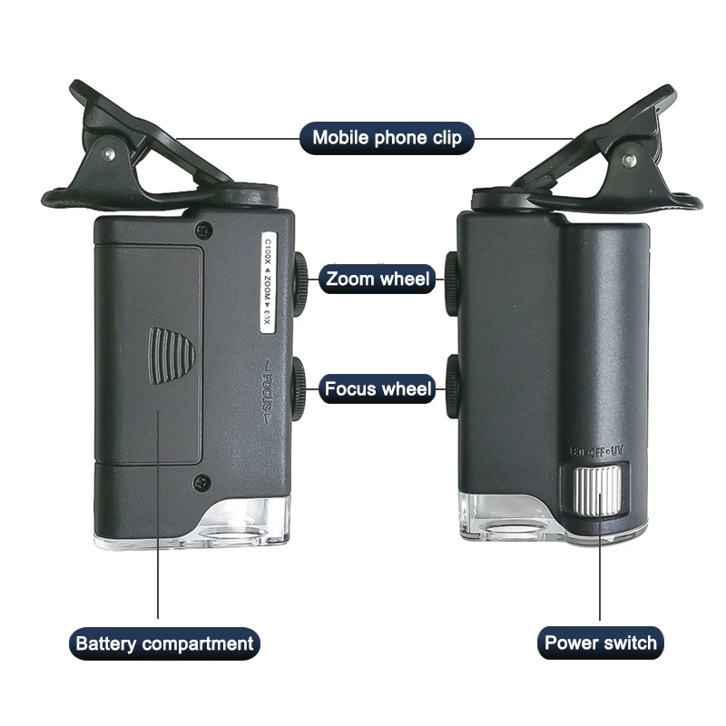 Imagem -03 - Lupa com Clip para Celular Microscópio Monocular Lupa Universal Lâmpada Led uv 60x100x