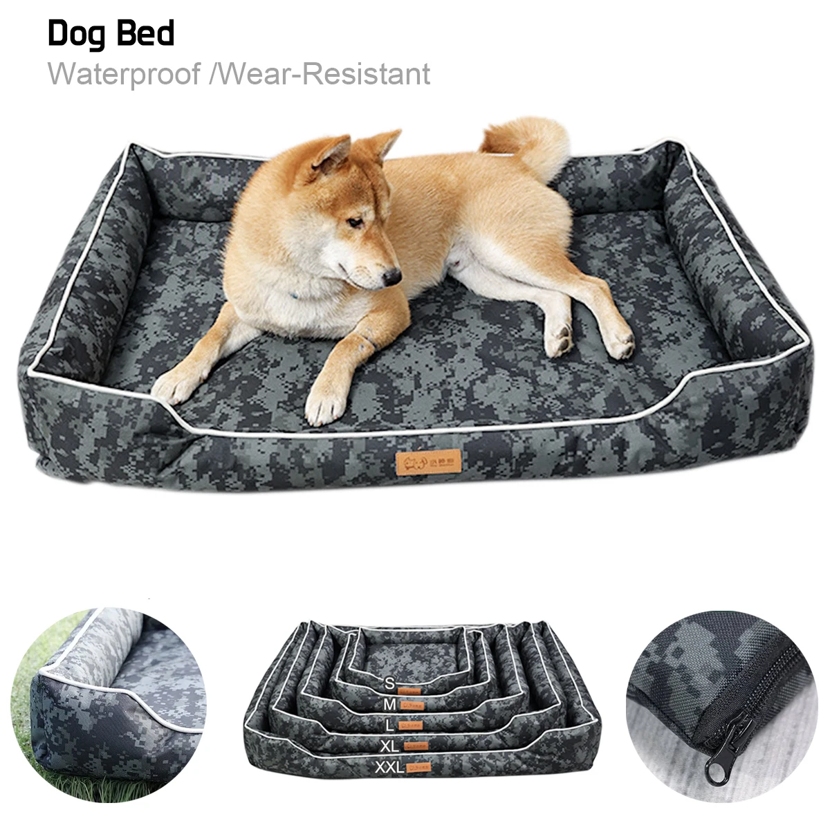 Large Dog Bed Waterproof Bed for Dog Filled W/ High Resilience Sponge Bite-resistant Detachable Washable Pet Mat Cat Accessories