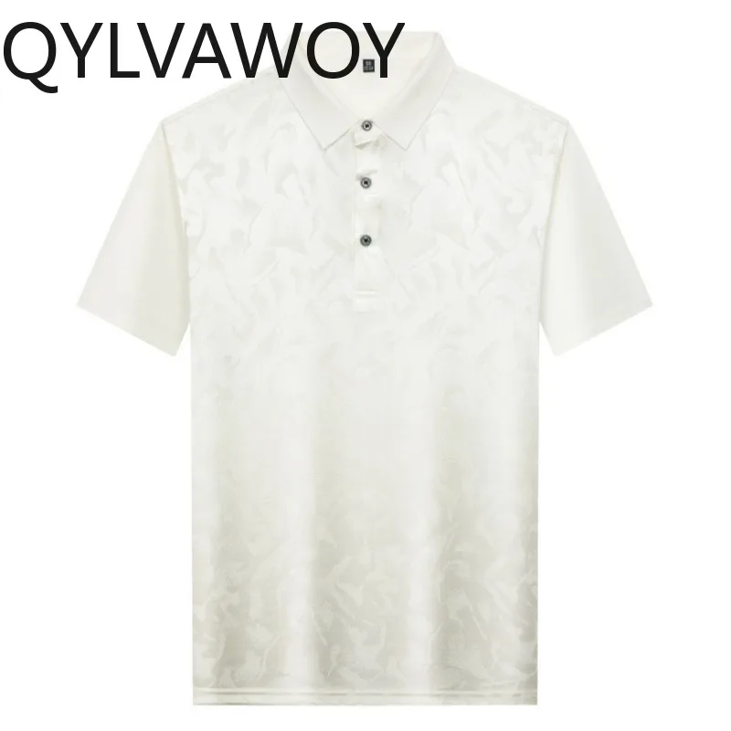 

QYLVAWOY Summer Men's Polo Shirts Short Sleeve T Shirts for Man Lapel Shirt 91.7% Mulberry Silk Tops Camisas Masculina Fashion