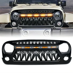 J394 Front Grill With Light LED Black ABS Racing Grills Bumper Grid Black Mask Cover For Jeep Wrangler JK 07-17