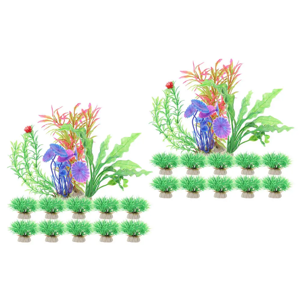 

28Pcs Lifelike Plastic Aquarium Plants Fish Tank Decor Set with Strong Wear Resistance Ideal for Tropical Small Aquarium