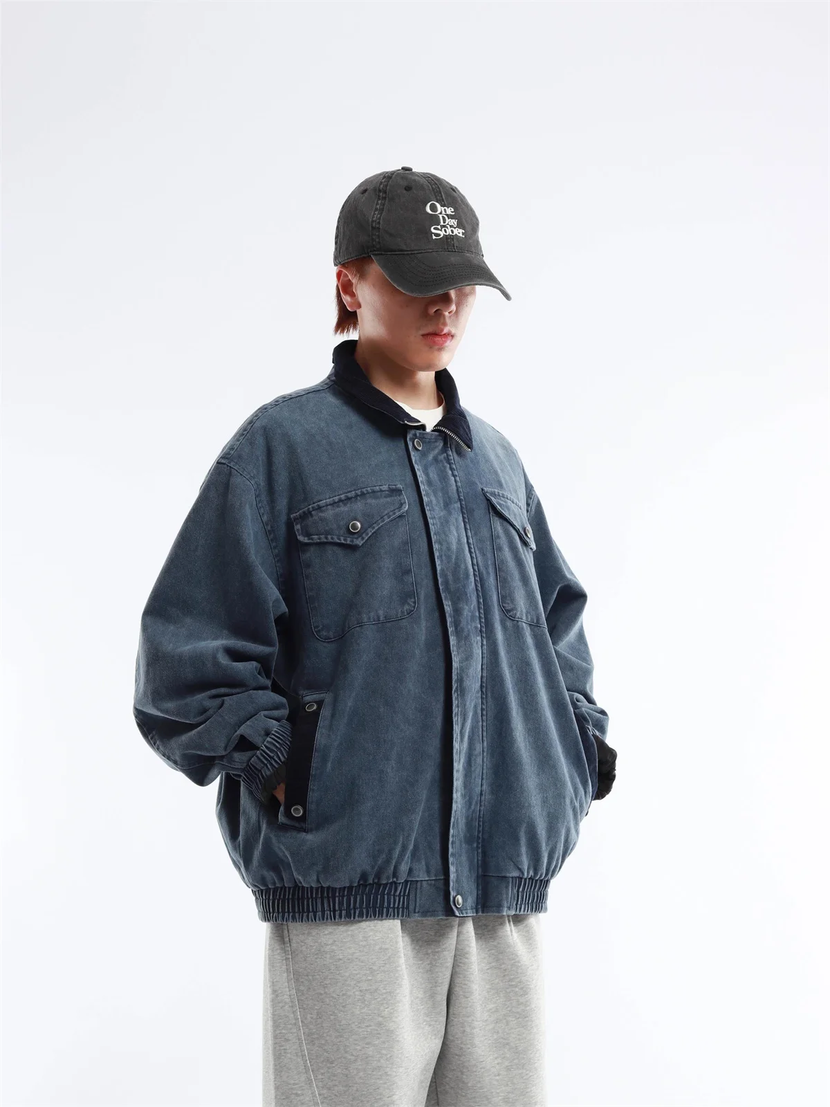 Retro Washed Loose Cotton Workwear Jacket Men's Autumn New Style Pure Cotton Stand Collar Work Jacket Multiple Pockets