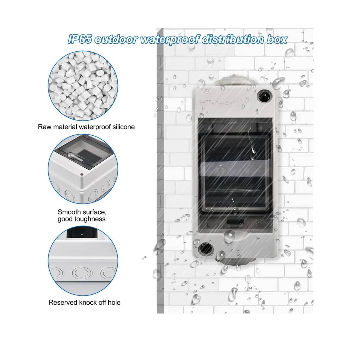 2 Way Distribution Protection Box, Waterproof Transparent Cover 2 DIN Rail Outdoor Distribution Junction Box 2Pcs