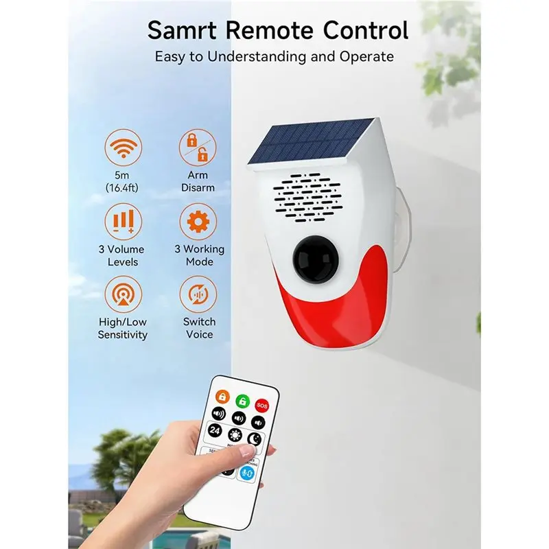 ABMH-Solar Motion Sensor Alarm Loud Noise Maker & Strobe Lights Deer/Bear Deterrent,Chicken Coop Security,Pool Safety Alerts