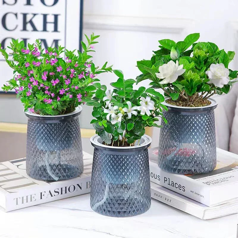 Double-layer Self Watering Plant Pot Transparent Plastic Flower Vase Automatic Lazy Potted Flower Pot Hydroponic Flowerpot Decor