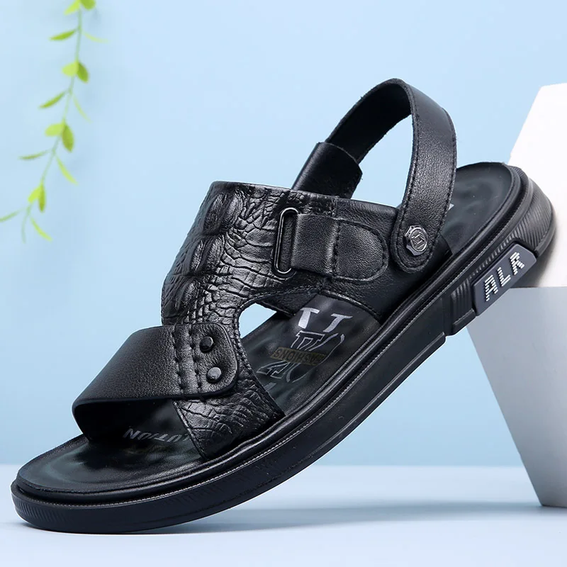 

Мужские сандалии из натуральной кожи, роскошные мужские тапочки с крокодиловым узором, удобная пляжная обувь, модные мужские сандалии на мягкой подошве, новинка