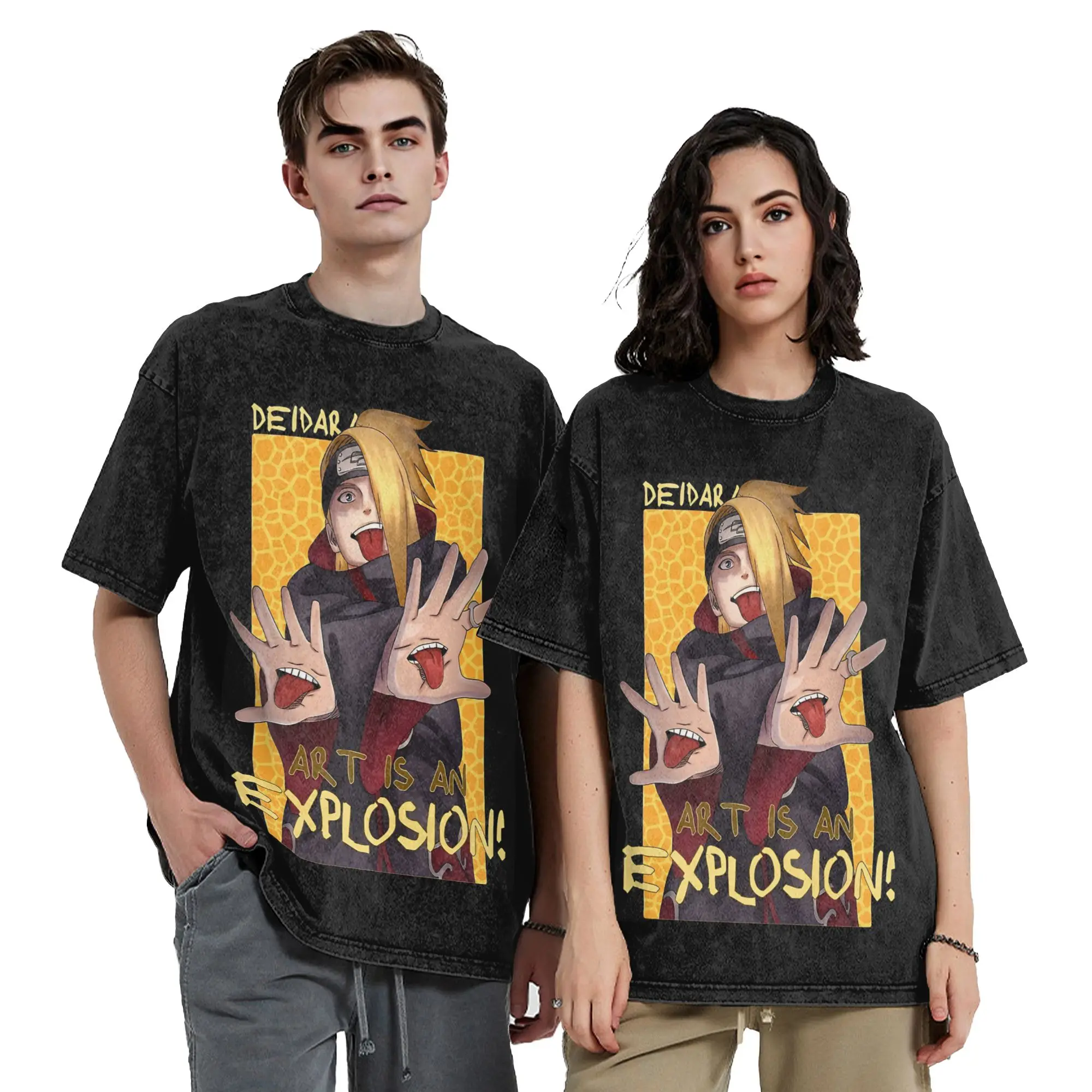 Scribble Explosion Style Boy Narutoes Anime T Shirts Washed 100% Cotton T-Shirt Cool for Men Tops Streetwear Summer Tee Shirt