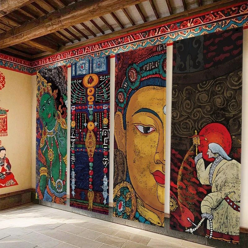 Tibetan Style Wall Hanging Tapestry Aesthetic Art Ethnic Tapestry Home Restaurant Tea Room Homestay Atmosphere Decor Curtain
