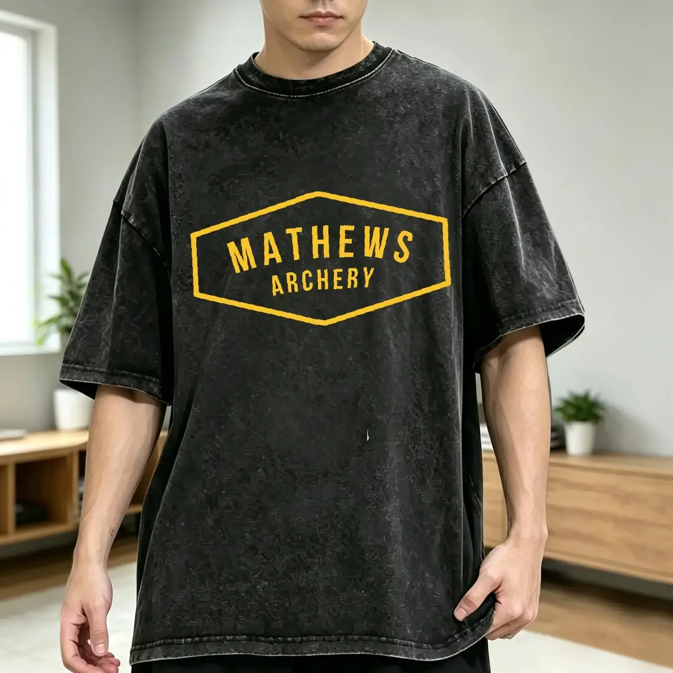 washed T Shirt Mathews Archery Shield Medium long or short sleeves vintage Washed Top For Everyday Wear Breathable Stretched