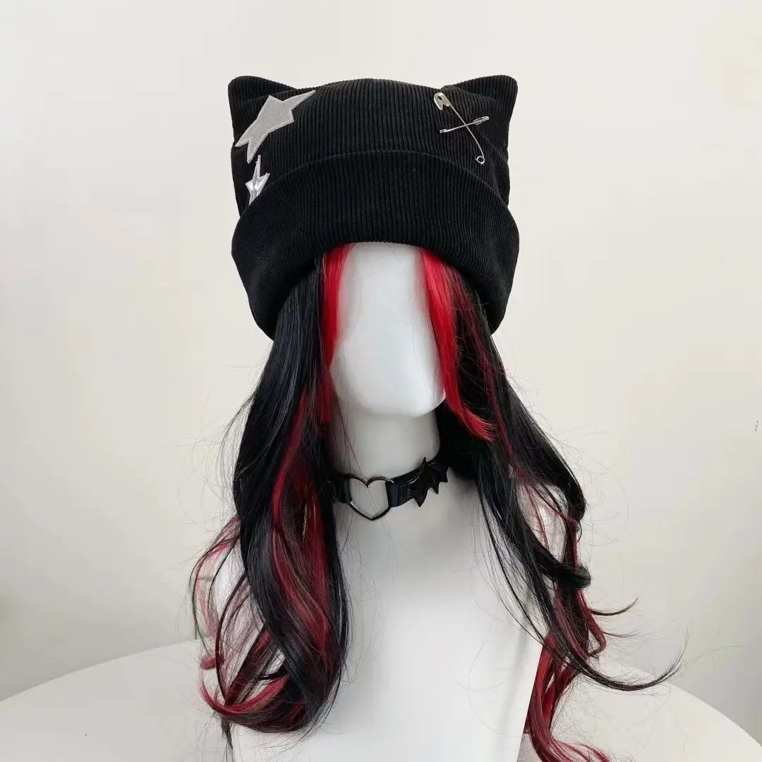 

Onalippa 2025 New Face Revealing Kitten Ear Hat Knitted Cute Autumn Winter Warm Windproof Y2k Spicy Girl Versatile Cold Female