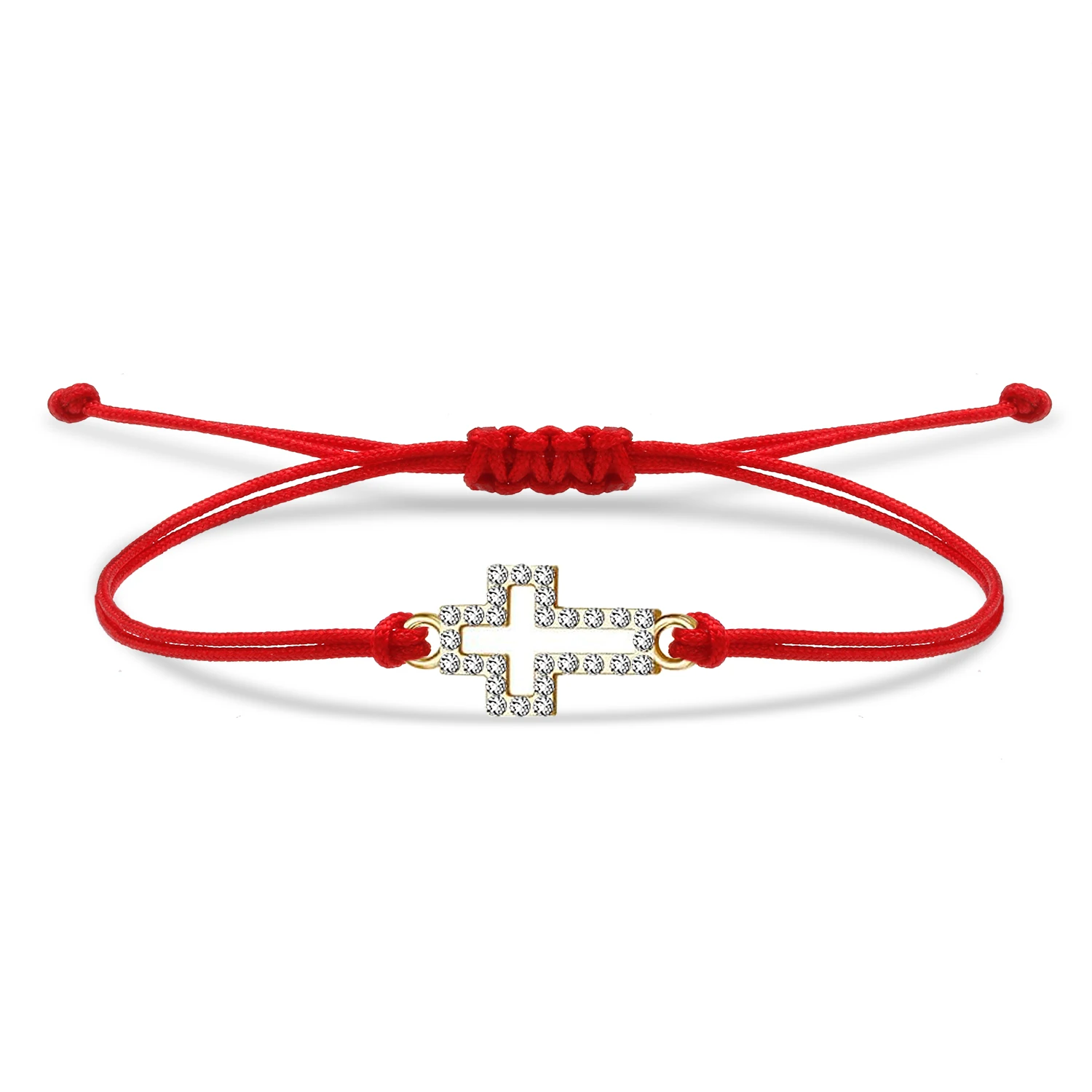 Zinc Alloy Rhinestone Crystal Cross Charm Bracelet Women New Fashion Religious Belief Red String Handmade Trendy Jewelry Gift