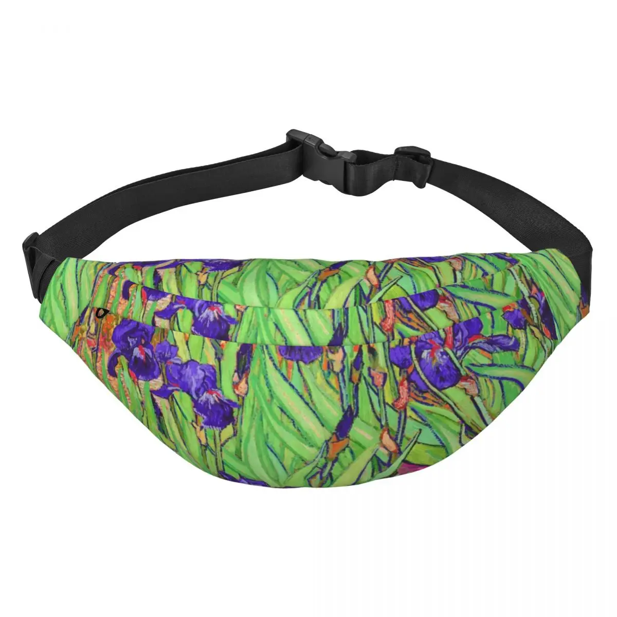 Vincent Van Gogh Purple Irises Fanny Pack Women Men Art Painting Flowers Sling Crossbody Waist Bag for Hiking Phone Money Pouch