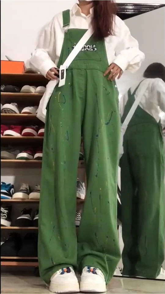 Dopamine Green Wide Leg Strap Pants Women's Summer Thin High Waist Cargo Trousers American Retro Splashed Letter Design