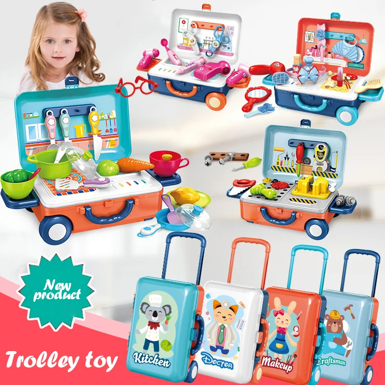 Simulation Trolley Suitcase Children's Play House Doctor Tool Kit Tableware Kitchen Toy Pretend Play Repair Tools Kids Toy Gifts
