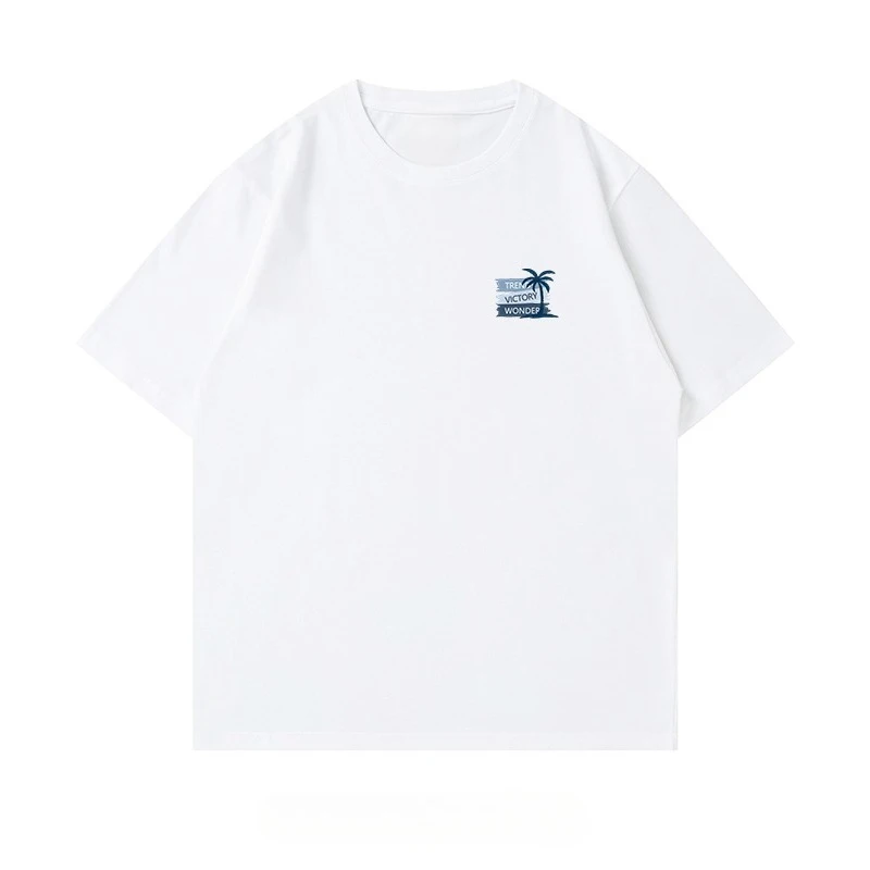 

The latest 2025 simple palm tree pattern printed fashionable casual short-sleeved men's and women's loose street top