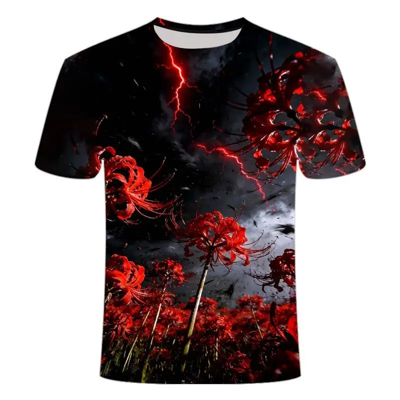 2026 Summer New 3D Printed Naihe Bridge Seaside Flower Series Short Sleeve Spring/Summer Unisex T-shirt