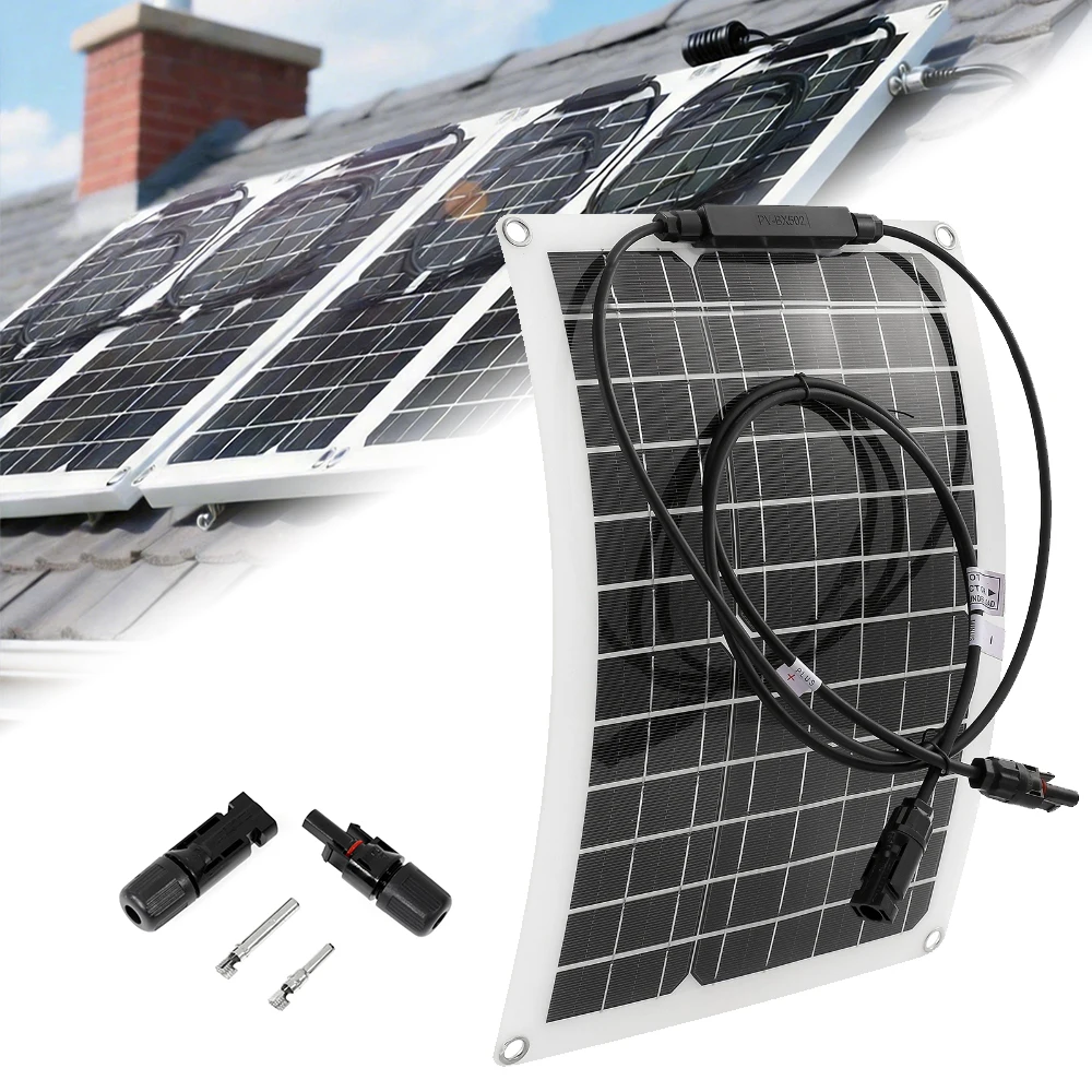 Panneau solaire flexible 18V 100W, panneau solaire photovoltaïque hors réseau pour voitures, camping-cars, bateaux, toits, terrasses, balcons, équipement d'énergie solaire