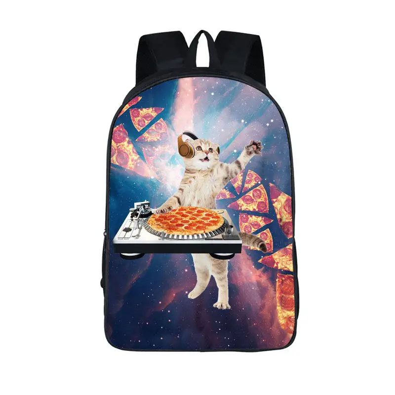 Sac à dos Galaxy Cat pour adolescentes, sac à dos animal mignon, kawaii, chat mangeant des Keepos, imprimé pizza, cartable pour adolescentes, voyage, sports de plein air