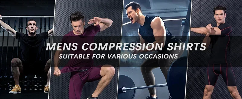 New Print Short Sleeve Compression Shirts For Men Athletic Quick Dry T-Shirts Tops Gym Workout Rash Guards Baselayer Undershirts