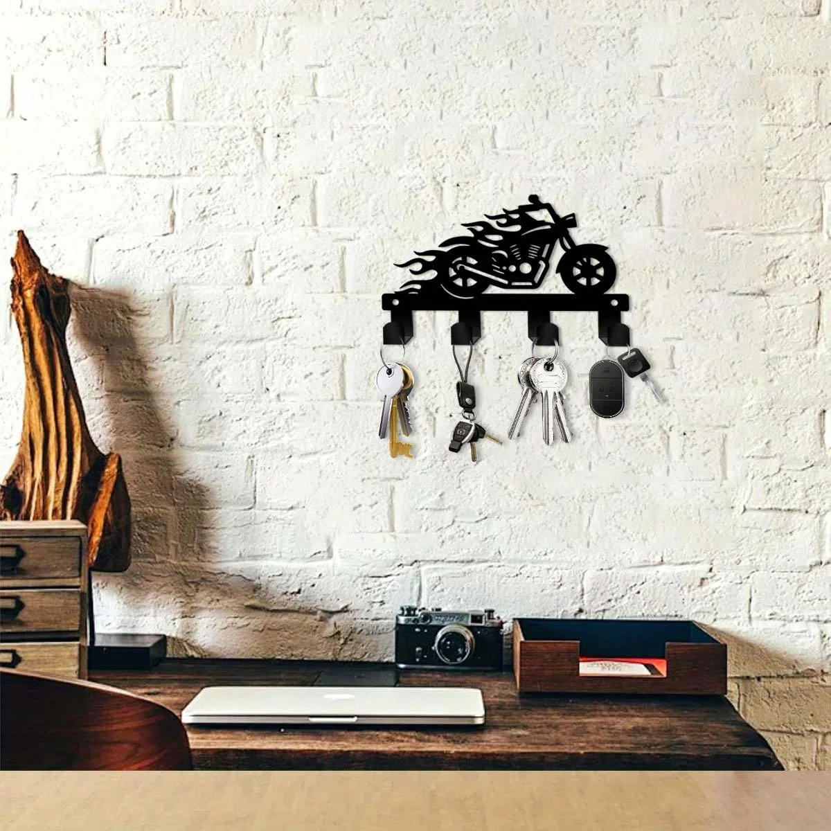 CIFBUY Motorcycle Flame Metal Key Hooks Wall Mounted Iron Hanger Storage Rack Key Holder Entryway Kitchen Bathroom Home Decor Or