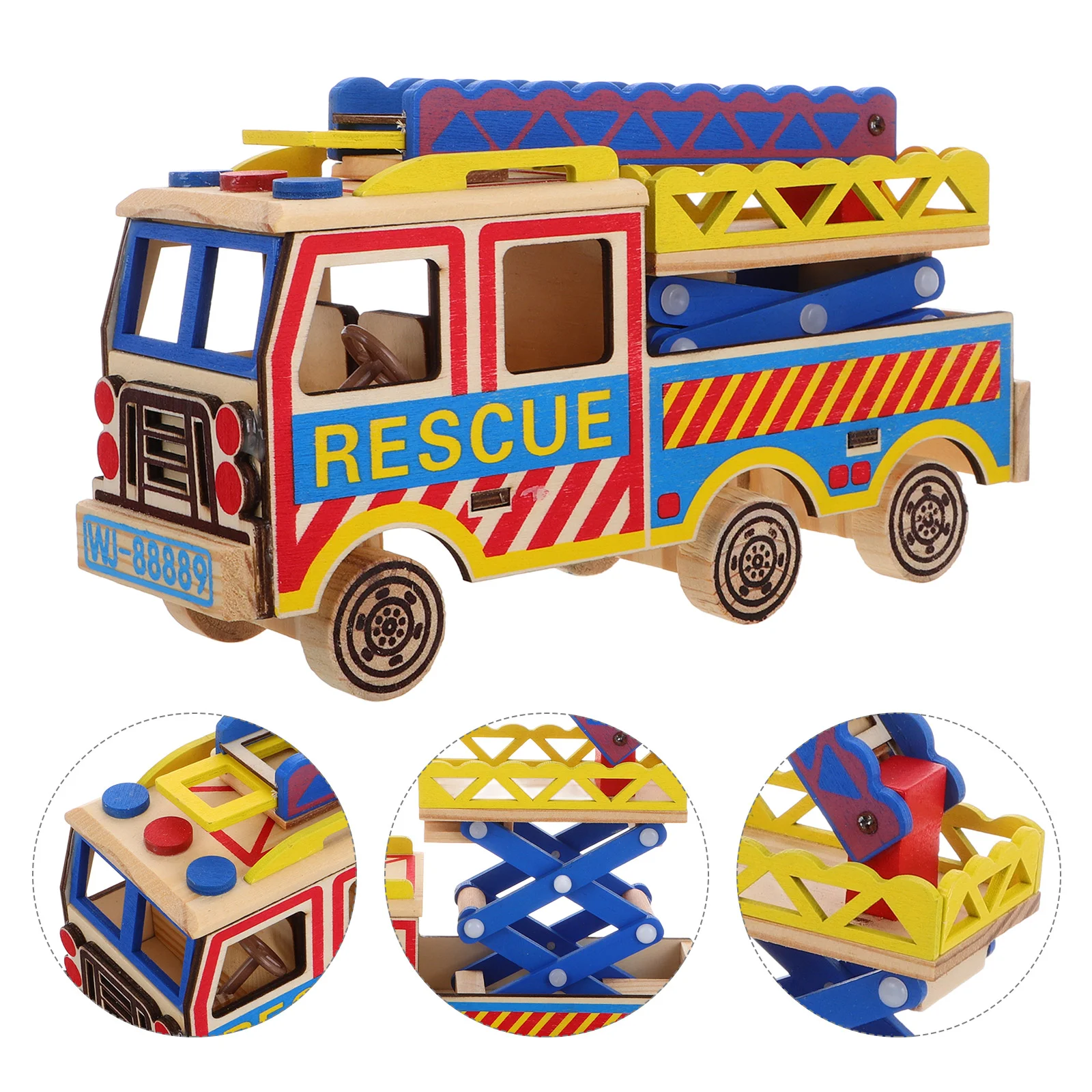 

Wooden Ladder Truck Toddler Toy Toys Car Movable Fire Model Fighting Plaything Cognition Cartoon