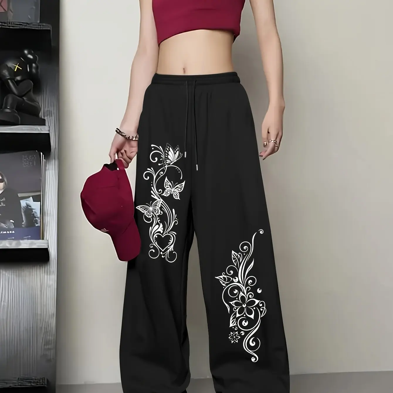 

Gothic Retro Butterfly Print Street Fashion Unisex Oversized Loose Casual Sports Quick Drying New Pants