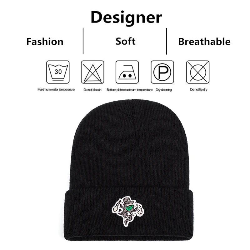 Men's Fashion  Thief Embroidery Pattern High Quality Beanie Hat for Men Casual Embroidery Knitted Hat for Women Outdoors Vintage