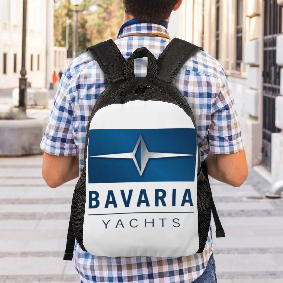 Bavaria Yachts Blue Silver Logo Student Backpack School Bag Hiking Travel Daypack for Men Women Fashion Bookbag Shoulder Bags