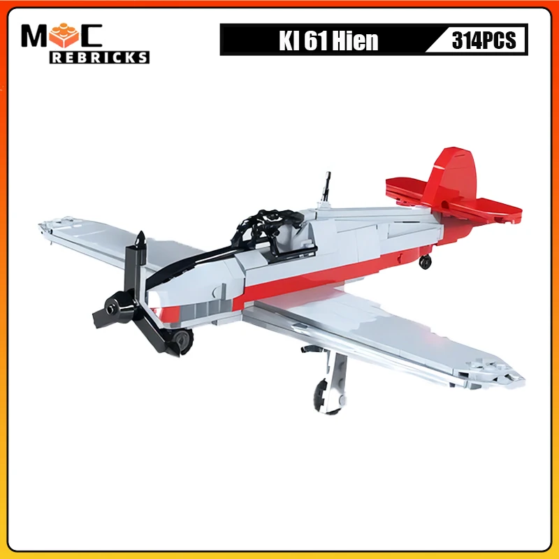 

MOC High-tech Battle Aircraft Kawasaki KI 61 Hien WW2 MIlitary Fighter DIY Technology Building Blocks Model Kid‘s Bricks Toys