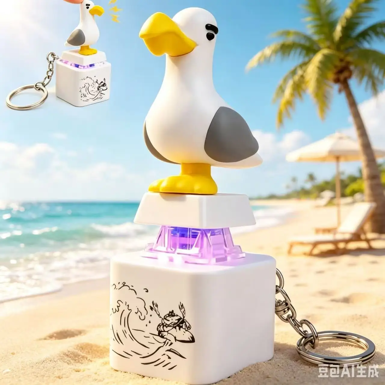 //Mine Seagull Keycap Keychain Luminous Sounding Stress Relief Creative Fidget Toy Portable Electronic Pendant For Adult