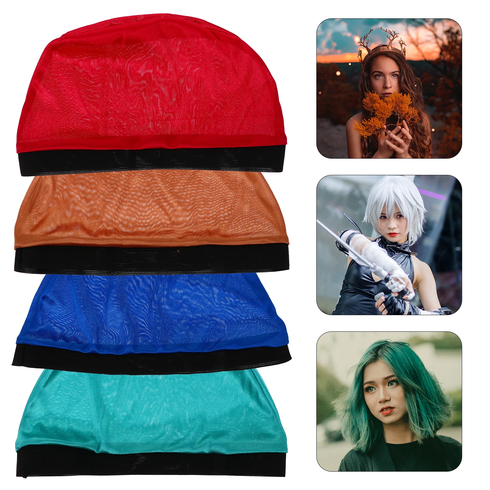 

4Pcs Stretch Dome Cap Unisex Silky Wave Caps Hats Comfortable Wigs Dome Cap Protective Stocking Caps