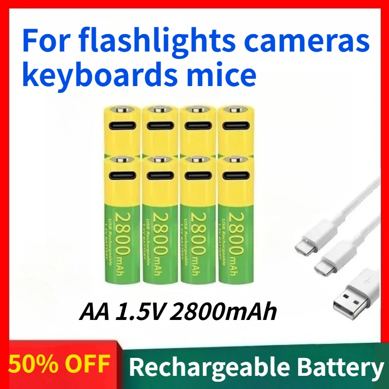 

1.5V 2800mAh AA Lithium - Ion Batteries Support Fast Charging. No.5 for Flashlights Cameras Keyboards and Mice, Replaceable
