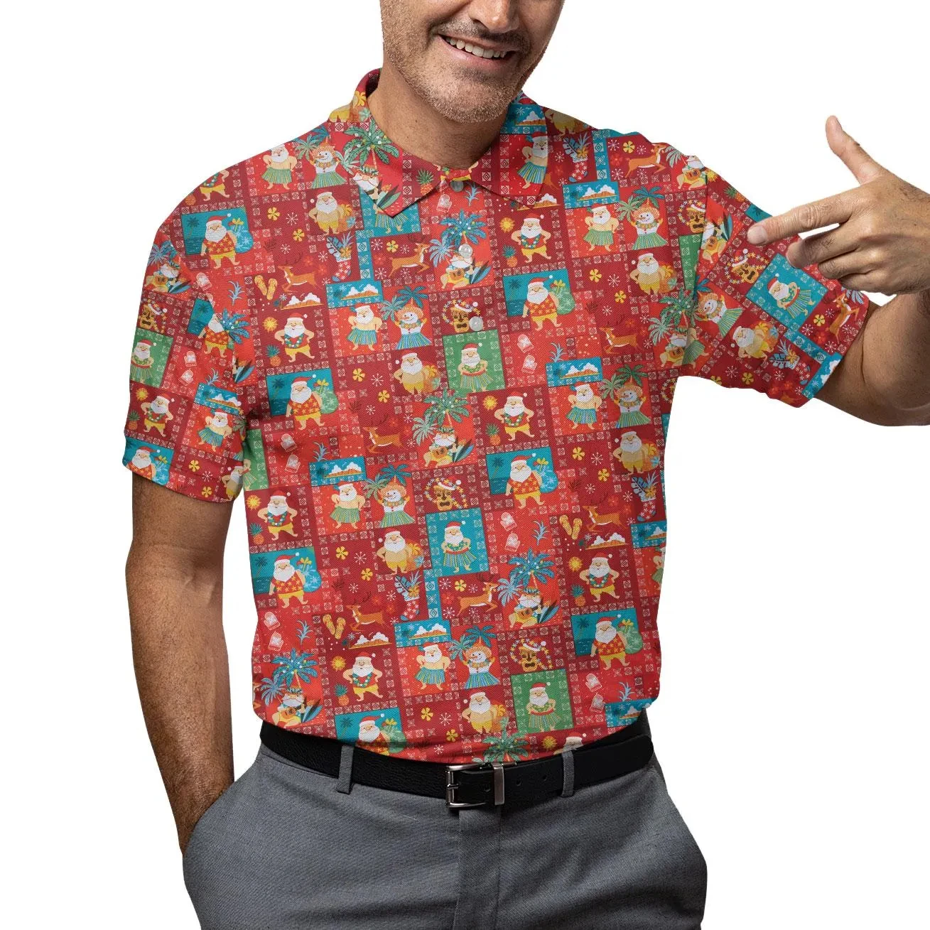 

Men’s Christmas Polo Shirt Short Sleeve Shirt Featuring Funny and Colorful Santa Designs for Casual and Outdoor