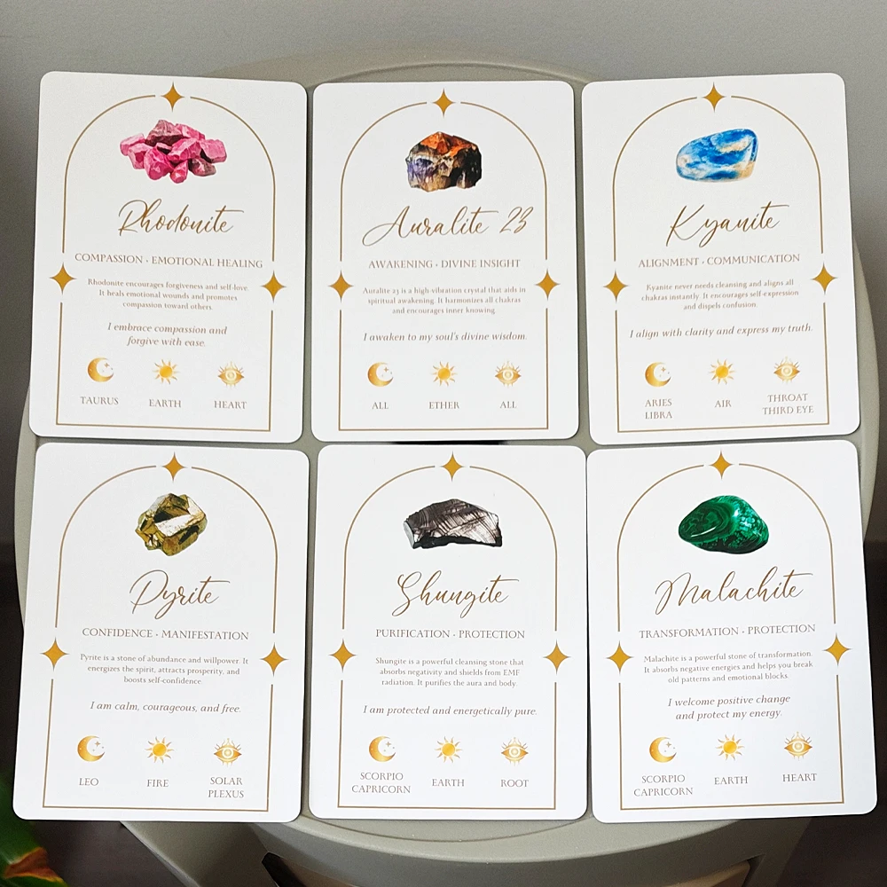 51 Healing Affirmation Cards 11.5*8cm in Tin Box with Guidebook, Chakra Zodiac Element Cards Soul Stones Crystal Oracle Deck