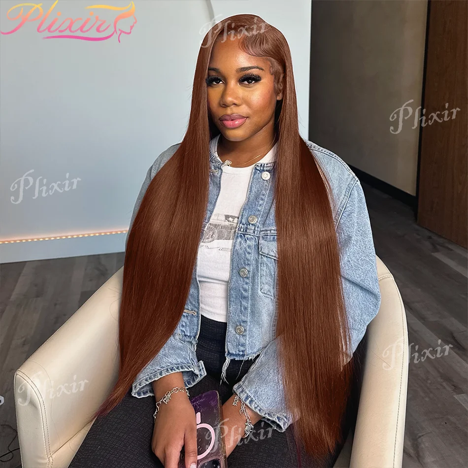 Chocolate Brown Straight 13X6 Hd Lace Frontal Wig Colored Human Hair 13X4 Lace Front Wigs For Women Preplucked 30 36 Inch